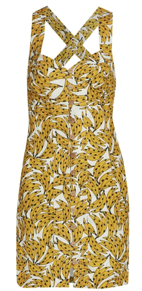 Farm Rio Spotted Banana Cross-Back Mini Dress